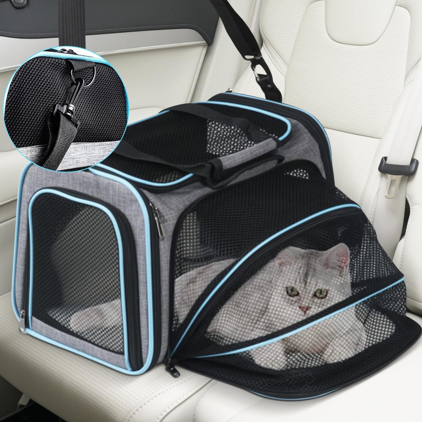 Cat Dog Carrier - Airline Approved Expandable Soft-Sided Pet Carrier, 4 Sides Expandable Cat Collapsible Carrier with Removable Fleece Pad and Pockets for Cats Dogs and Small Animals