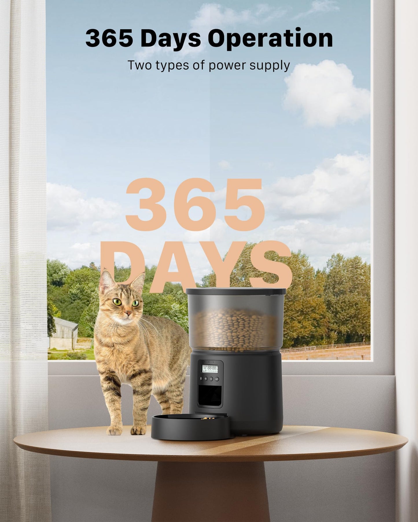BEMOONY Automatic Cat Feeder 5L, Cat Food Dispenser with 1-6 Meals, Customized Feeding Schedule for Cats & Dogs, Dual Power Supply, Double Lock, 10s Voice, 3L Cat Feeder Including Desiccant Bag