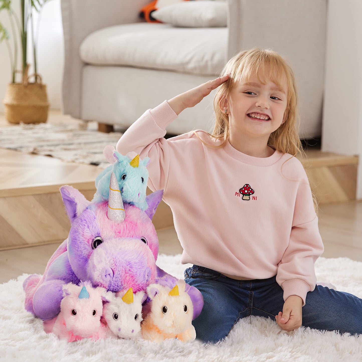 IKASA Mami Unicorn Cuddly Toy Soft Toy 48 cm Mum and Baby Plush Toy for Girls Age 4-6 Plush Toy, Gift for Children
