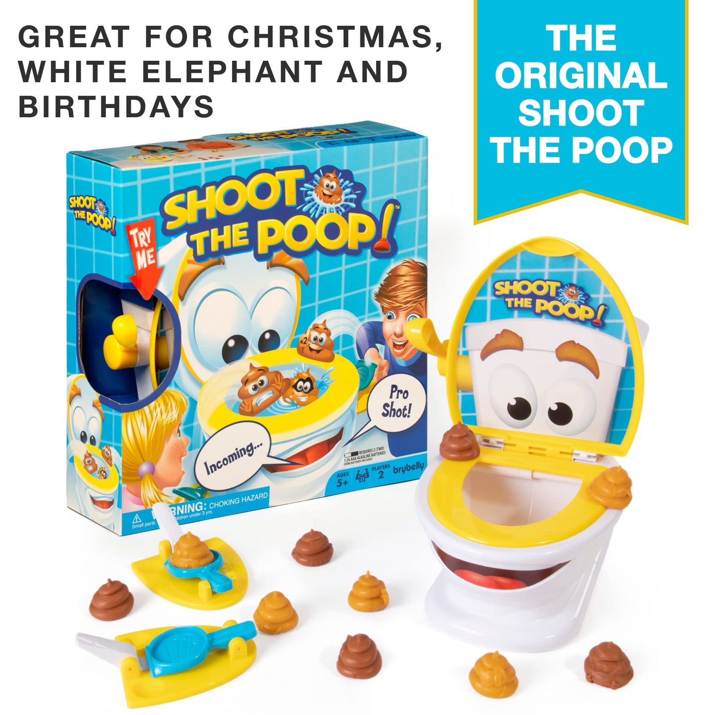 Brybelly Shoot The Poop – The Original Talking Toilet Game for Kids & Families – Funny Fast-Action Poop-Launching Game with Sounds & Silly Humor for Ages 4+