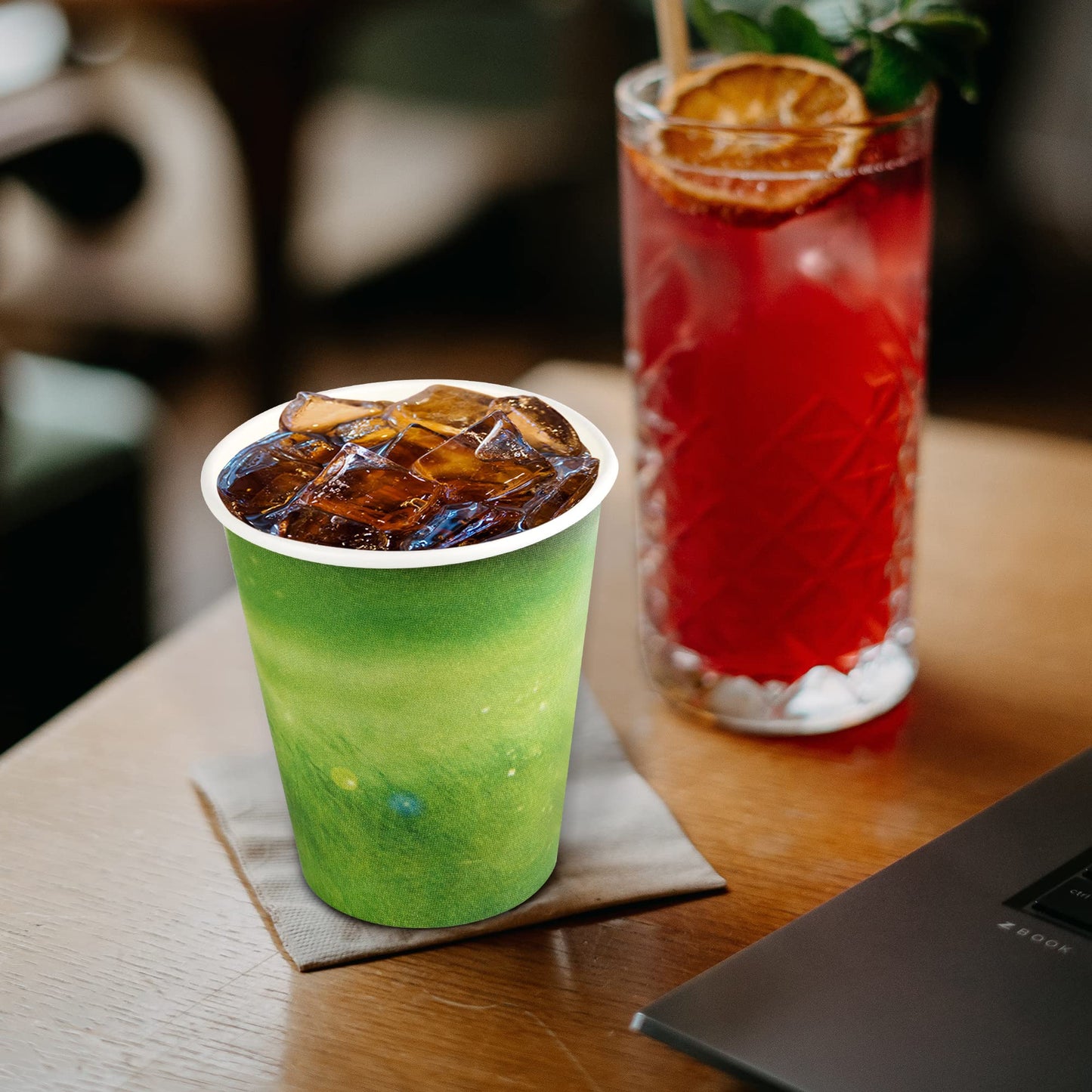 Special Green Grass Design, Paper Hot Cup,Eco-Friendly,100% Blodegradable&Compostable, 50 Count (12 OZ,100Count, No Lids)