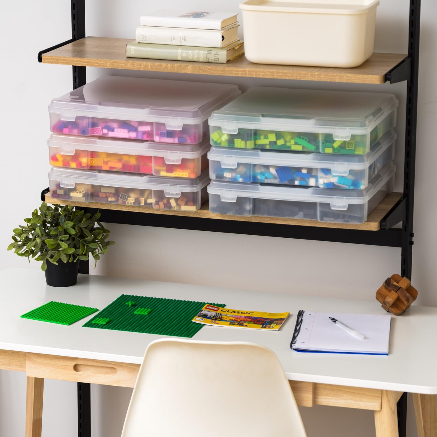 IRIS 12x12 Scrapbook Paper Storage Boxes, Clear Plastic Craft Storage Organizer Case with Lid, Art & Craft Paper Organizer for Documents & Supplies, Stackable Storage Containers – 6 Pack