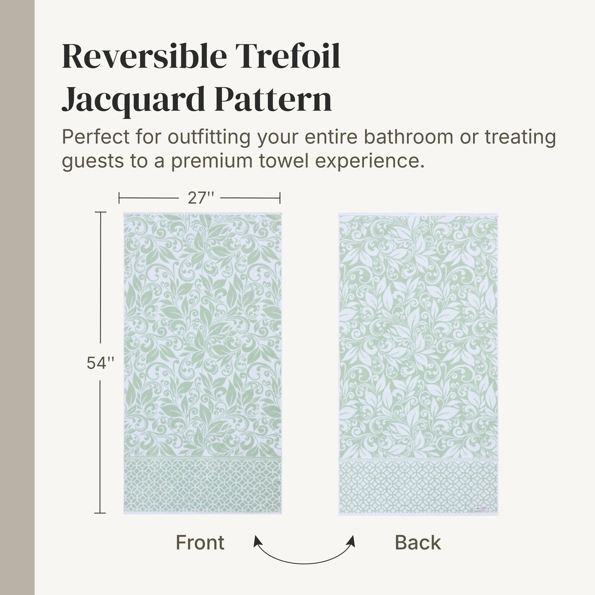 Modern Threads Trefoil Filigree 6-Piece Reversible Yarn Dyed Jacquard Towel Set - Bath Towels, Hand Towels, & Washcloths - Super Absorbent & Quick Dry - 100% Combed Cotton