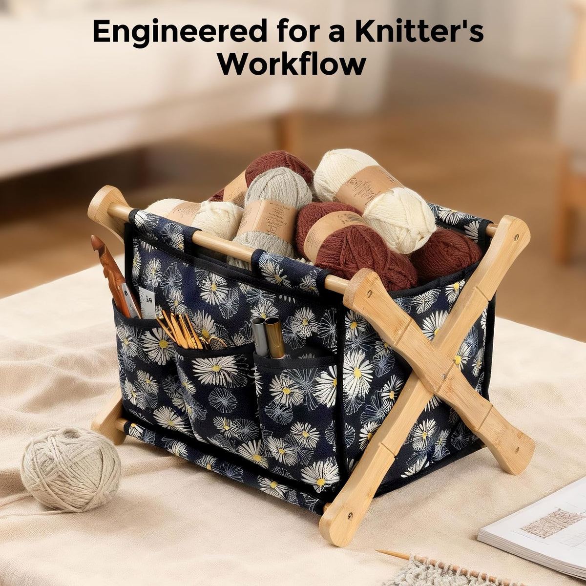Knitter-Designed Yarn Caddy Organizer and Storage Lightweight Basket for Crochet and Knitting Projects