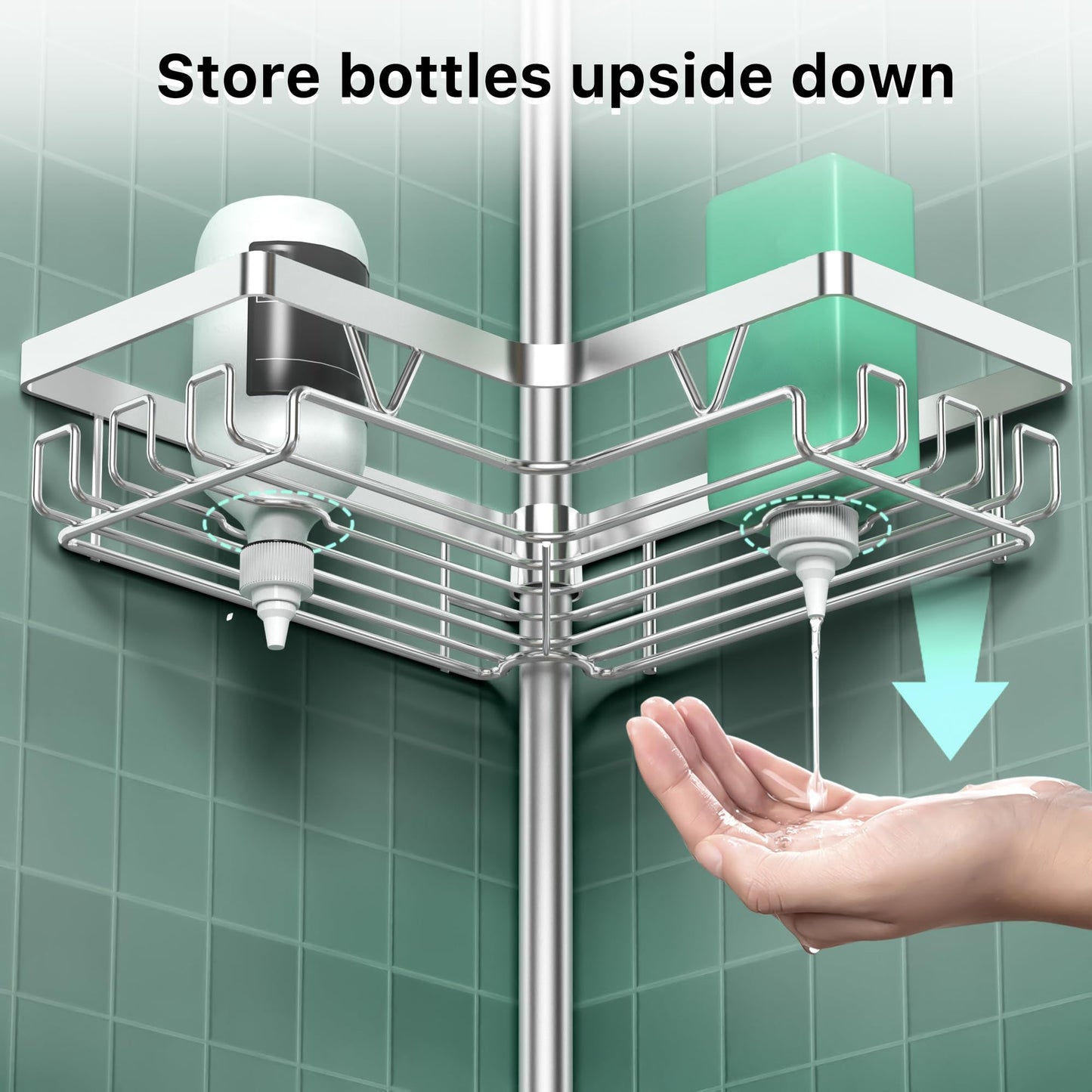 DAOYA Shower Caddy Tension Pole - Corner Shower Caddy with Soap Holder Bathroom Organizer for Tub (Stainless Steel, Silver, Floor to Ceiling 25-114.2 inch)