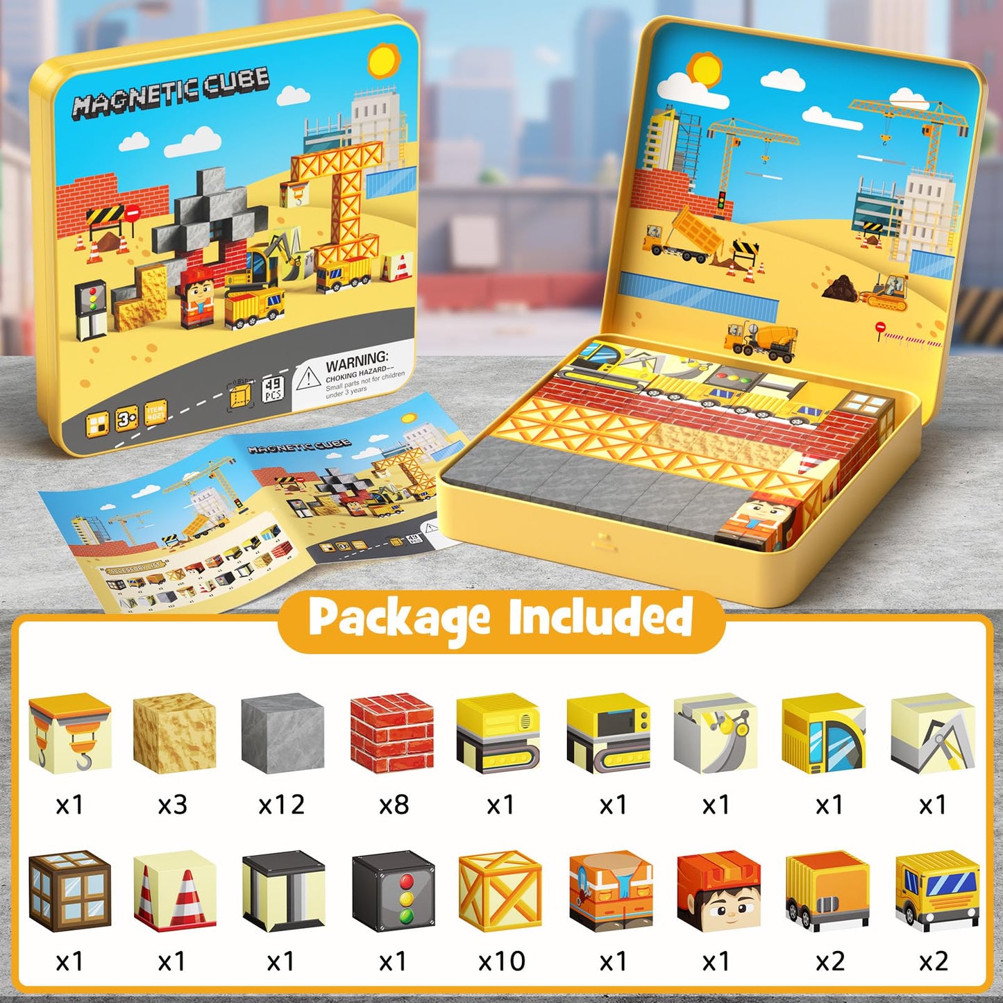 49PCS Mini Magnetic Building Blocks for Kids Ages 3-8 | STEM Educational Travel Toys with Portable Iron Storage Box | Construction Learning Gift for Toddlers, Boys & Girls