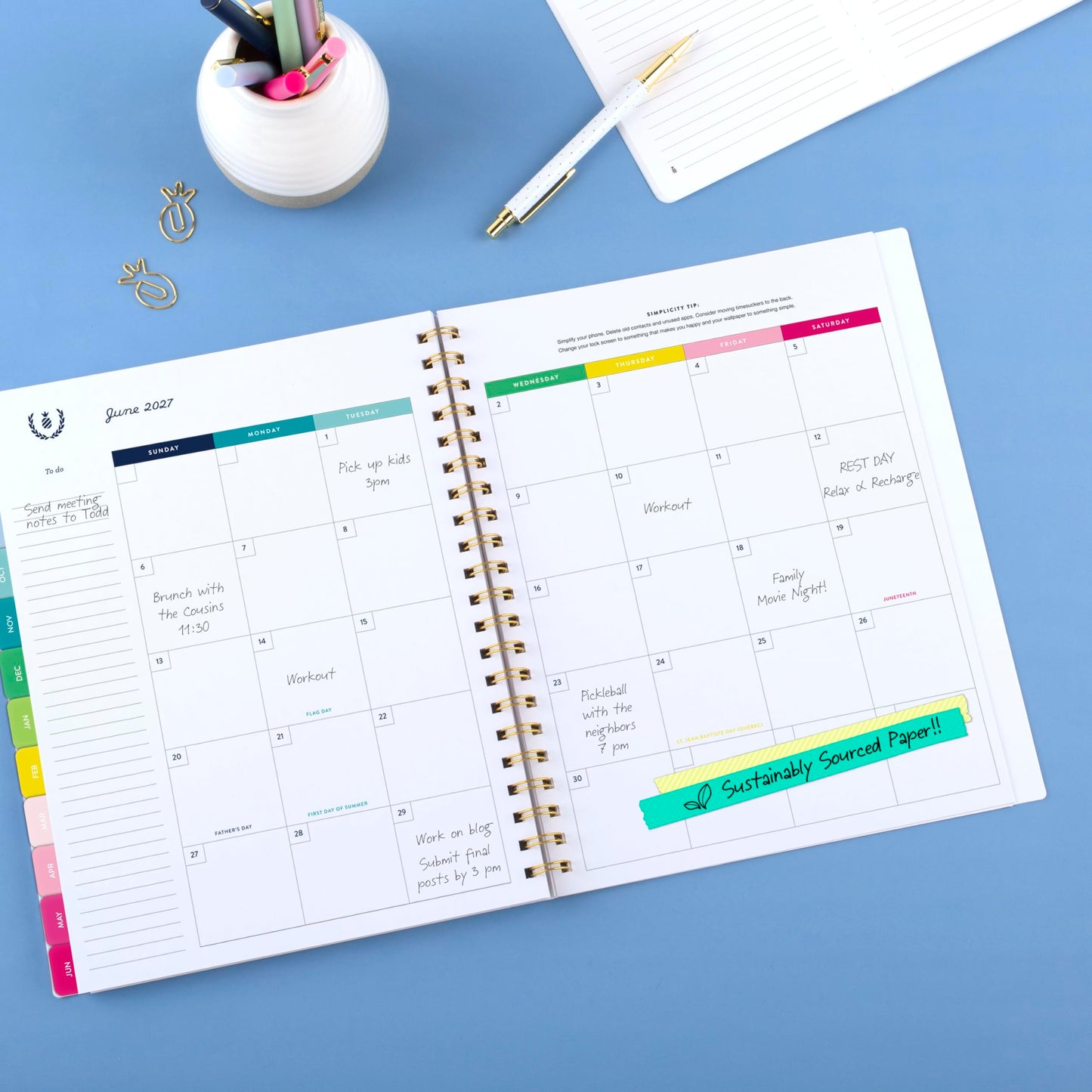 AT-A-GLANCE Planner 2026-2027 Weekly & Monthly Academic 12-Month July-June, 8-1/2" x 11", Simplified by Emily Ley, Happy Stripe (EL49-905A)