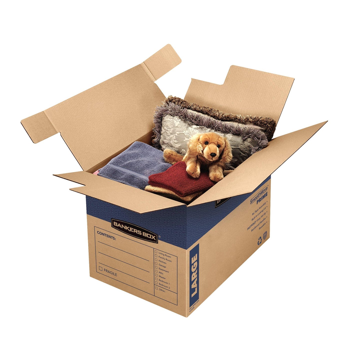 Bankers Box SmoothMove Prime Moving Boxes, Tape-Free and Fast-Fold Assembly, Large, 24 x 18 x 18 Inches, 6 Pack (0062905)