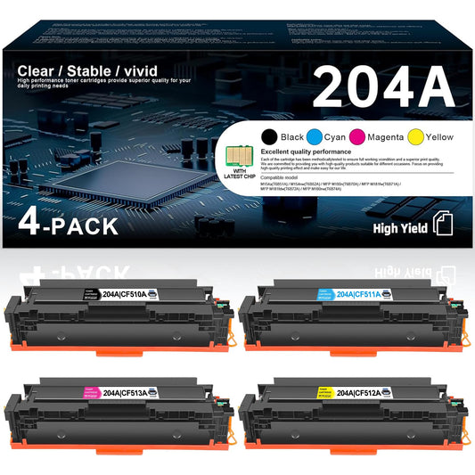 204A Toner Cartridge 4 Pack [with Chip] Replacement for HP 204A CF510A CF511A CF512A CF513A Toner Pro MFP M180nw M180n M181fdw M181fw M154a M154nw Printer Ink (Black, Cyan, Yellow, Magenta)