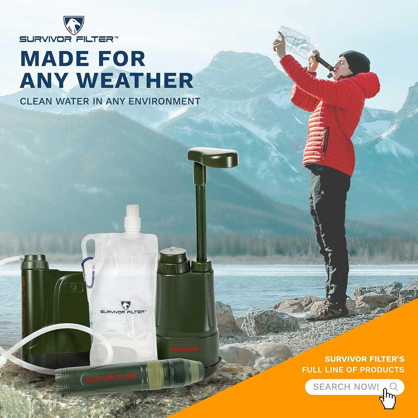 Survivor Filter Squeeze Kit - Collapsible Bottle & Filter Straw - Viral, Parasite, Bacterial Filter