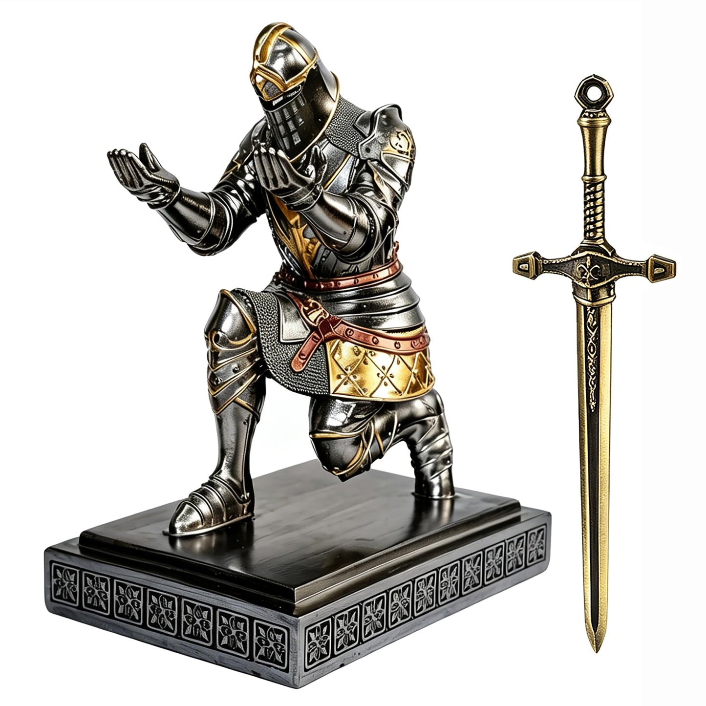 HDMbigmi King's Guard Knight Pen Holder Pen Stand Desk Organizers and Accessories Resin Pencil Holder as Gift with a Nice Letter Opener for Office and Home Desk Organizer (Iron)