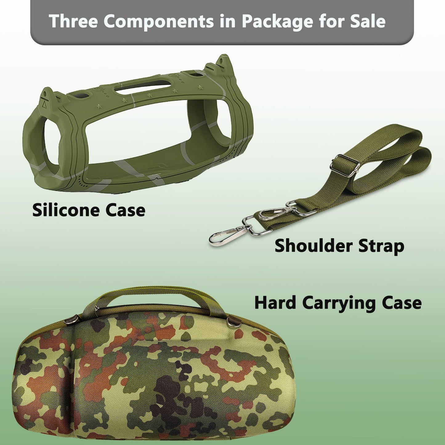 JCHPINE Silicone Cover and Hard Carrying Case for JBL Charge 6 Portable Bluetooth Speaker Accessories, Protective Cases for JBL Charge 6 AI Sound Bluetooth Speaker with Shoulder Strap (Squad)