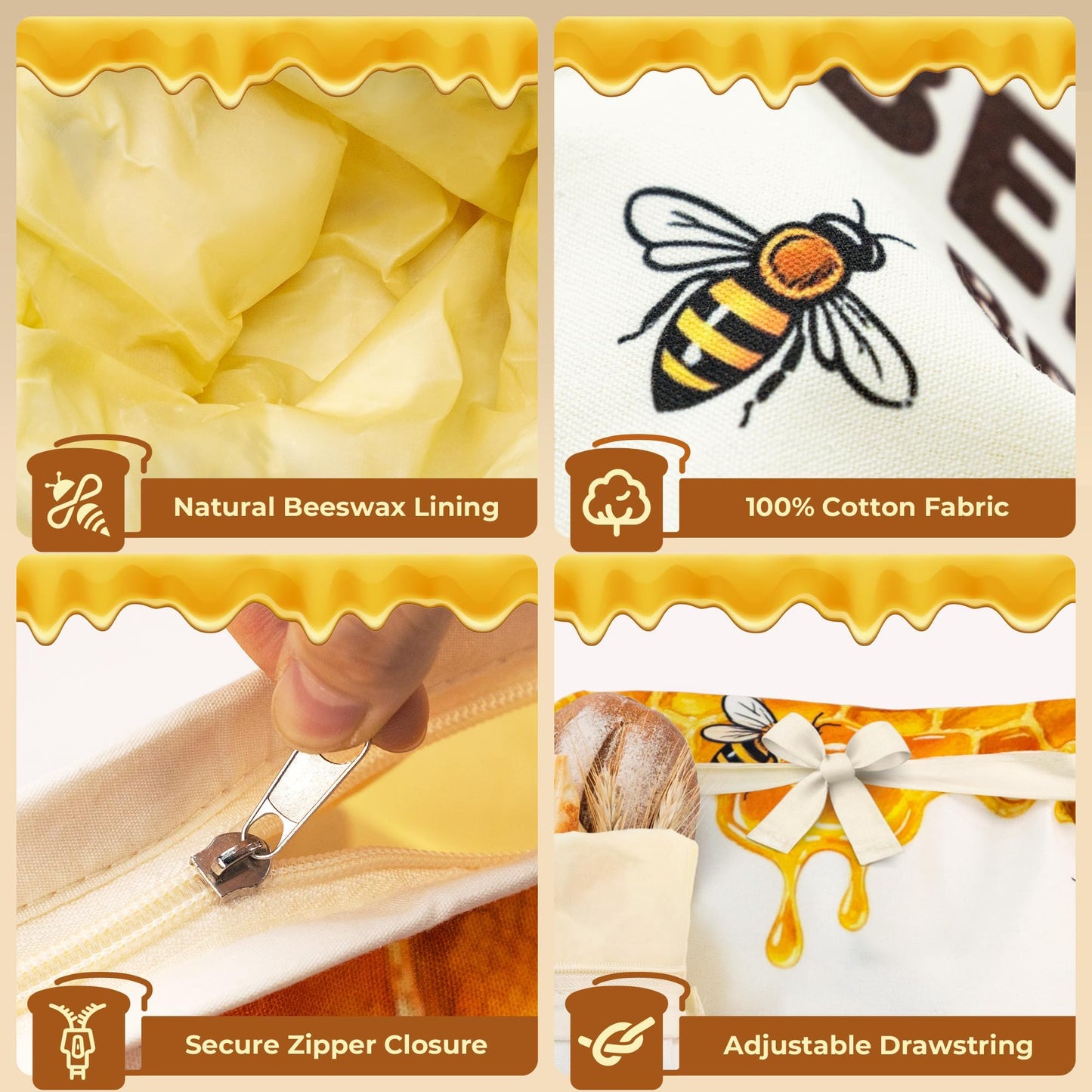 OHIYO Beeswax Bread Bags for Homemade, Reusable Natural Beeswax Sourdough Bread Bags Freshness Keeper for Homemade, Bakery Essentials (2 Pack)