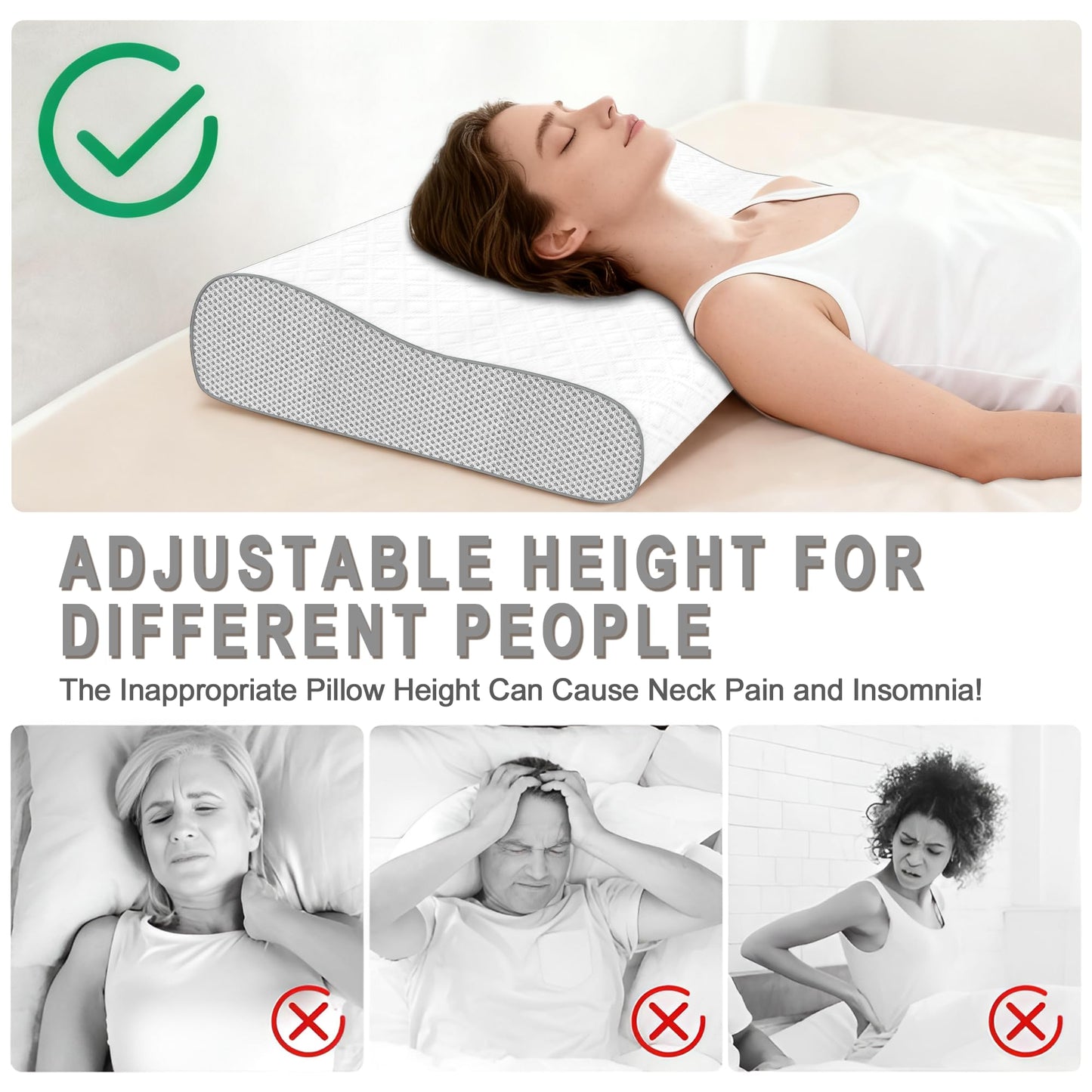 Cervical Pillow for Neck Pain Relief, Memory Foam Pillow, Ergonomic Adjustable Contour Bed Pillow for Side, Back & Stomach Sleepers (22 * 13.7inch)