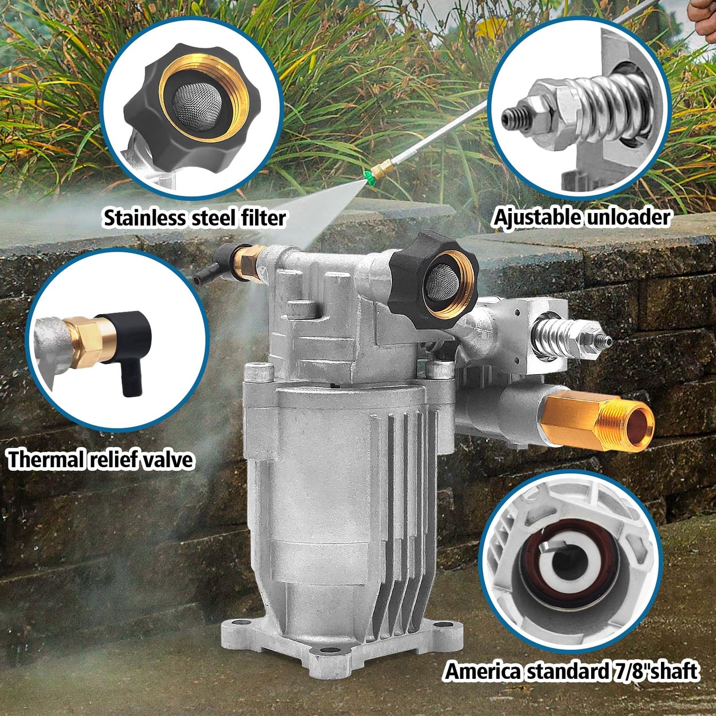 2800PSI Pressure Washer Pump, 3/4’’ Shaft Horizontal Pressure Washer Pump, High Pressure Water Pump Replacement for Pressure Washer
