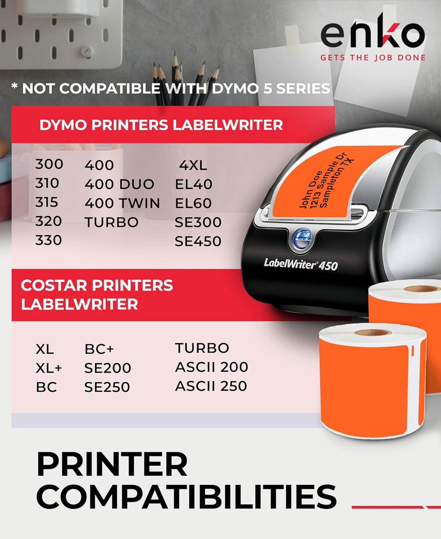 enKo 6-Rolls (1800 Labels) Orange Compatible for Dymo 30256