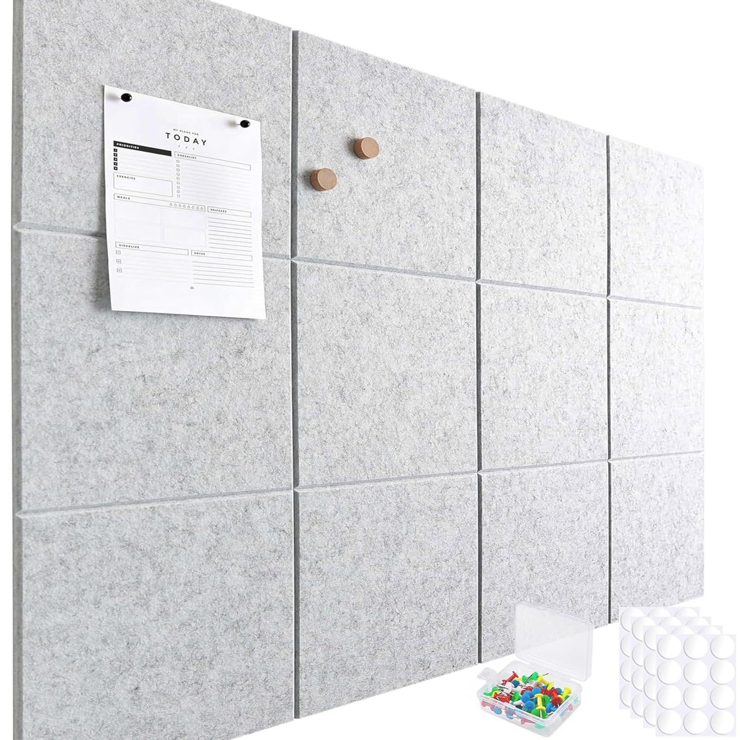 SOYANGNEK Cork Bulletin Board Alternative, 47"x35" Removable Felt Cork Board Tiles for Wall, 12 Pack 11.8 "x11.8 Large Bulletin Board Notice Pin Board for Office, School & Home（Light Gray）