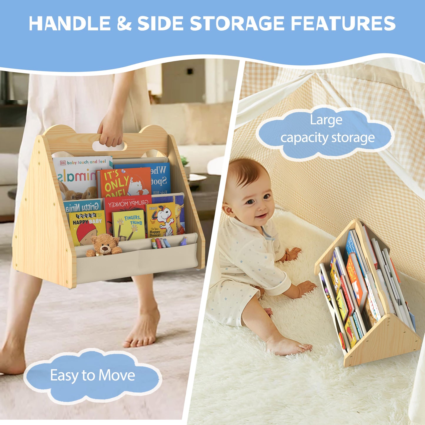 NANATI Kids Bookshelf for Toddler,3-Tier Toddler Bookshelf for Kids,Wood Kids Book Display Shelves for Children's Rooms,Playrooms,Nurseries &Classrooms-Sturdy Storage for Books Or Small Toys