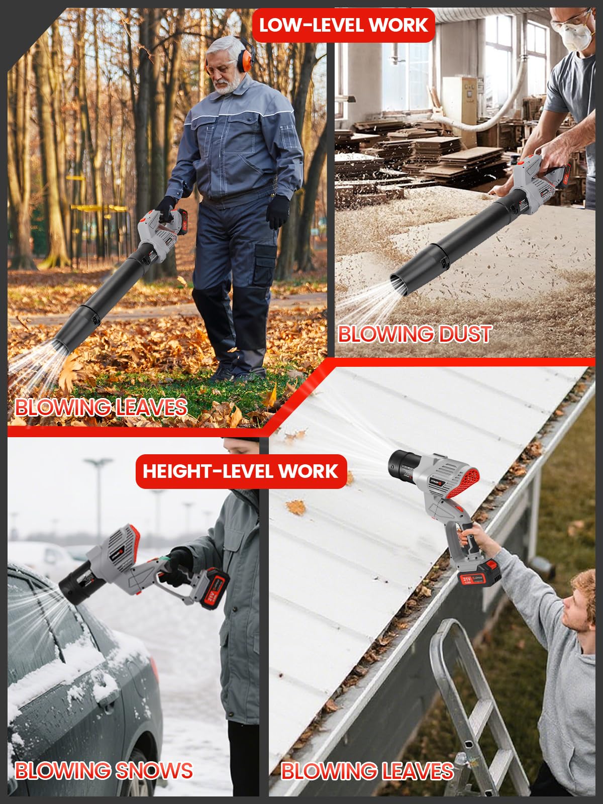 Cordless Leaf Blower Turbo Mode 700CFM 21V Electric Leaf Blower Brushless Motor 5 Gears with 2 X 4.0Ah Battery and Charger Lightweight 180°Rotation for Lawn Yard Garage Patio Blowing Leaves and Dust