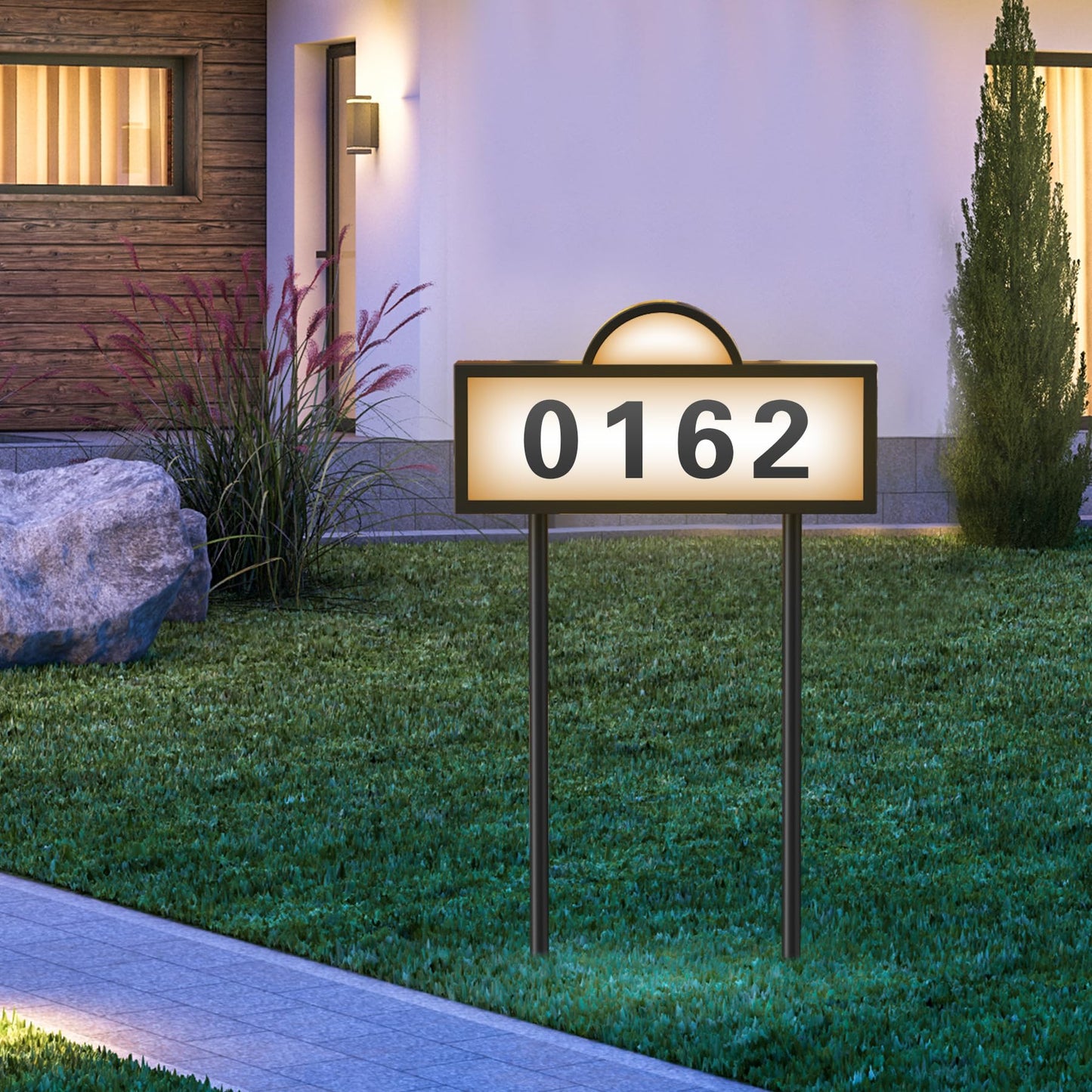 Solar House Numbers for Outside, IP65 Waterproof Address Sign with Auto On/Off, Dual-Color (Warm White& Cool White) Illuminated LED Plaque, 2-in-1 Mount for Yard, Garden & Driveway