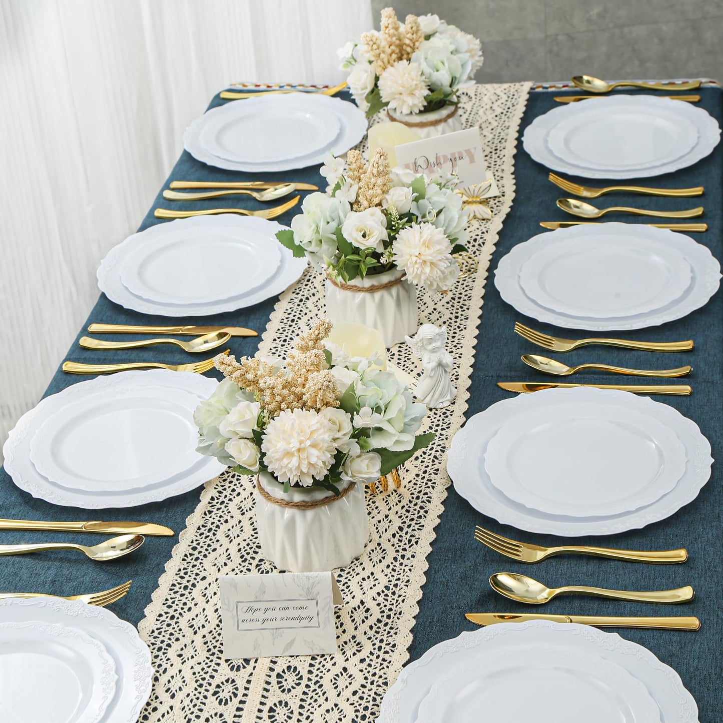 Conflech 100 Pieces White Plastic Plates - 10.25inch Dinner Disposable Plates - Premium Heavy Duty Hard Disposable Dinner Plates - Party Supplies for Birthdays, Celebrations, Wedding