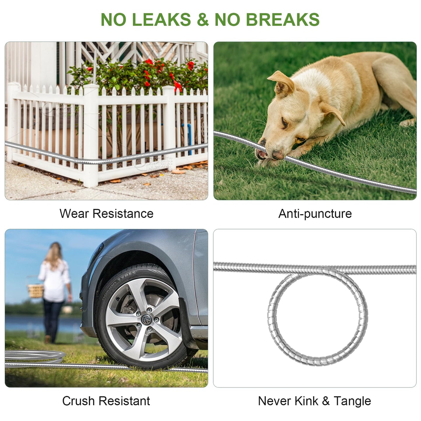 NEYCIL 100ft Stainless Steel Garden Hose, Heavy-Duty Water Hose with 10 Function Nozzle, Puncture Proof, No-Tangle, No-Kink, Garden Hose for Yards, Car Washing & Outdoor Cleaning