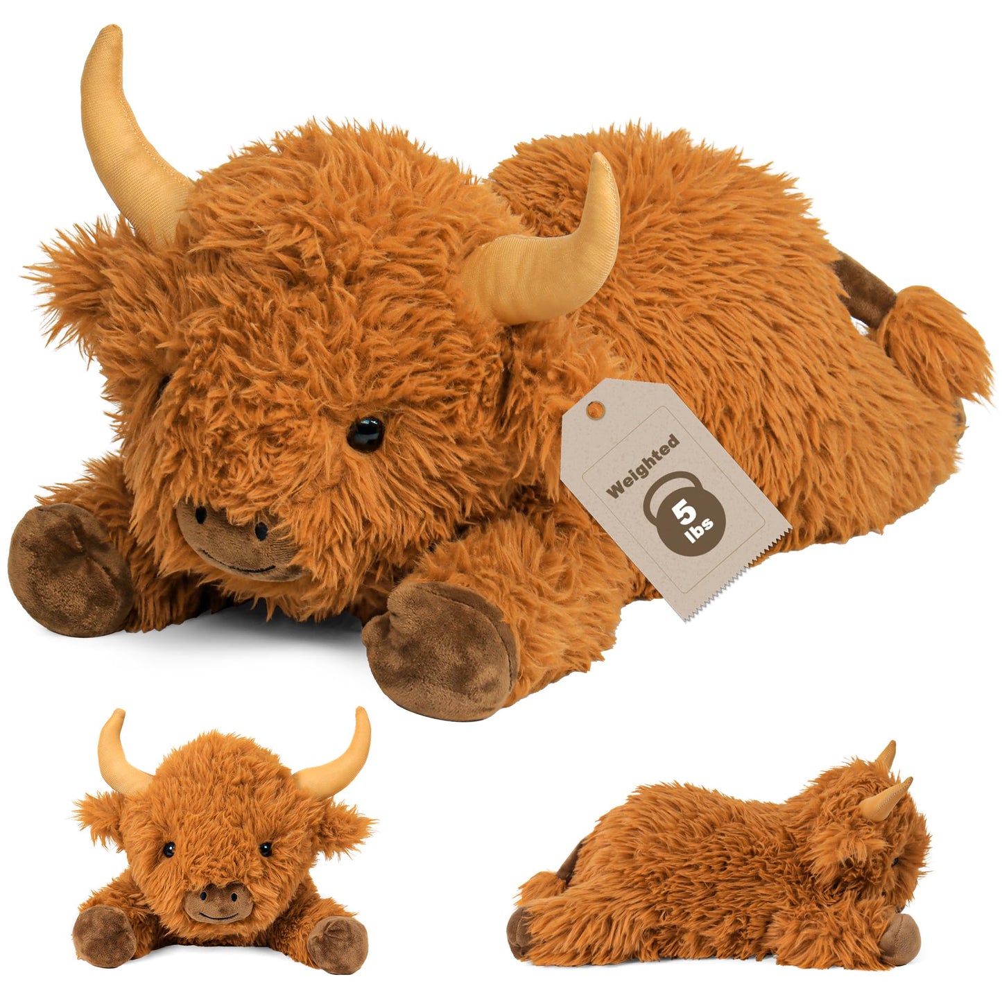 5lbs Highland Cow Weighted Stuffed Animals, 24in Giant Highland Cow Gift Plush Toy,Adorable Stuffed Animal for Kids and Adults Highland Cattle Plushie Pillow Decor