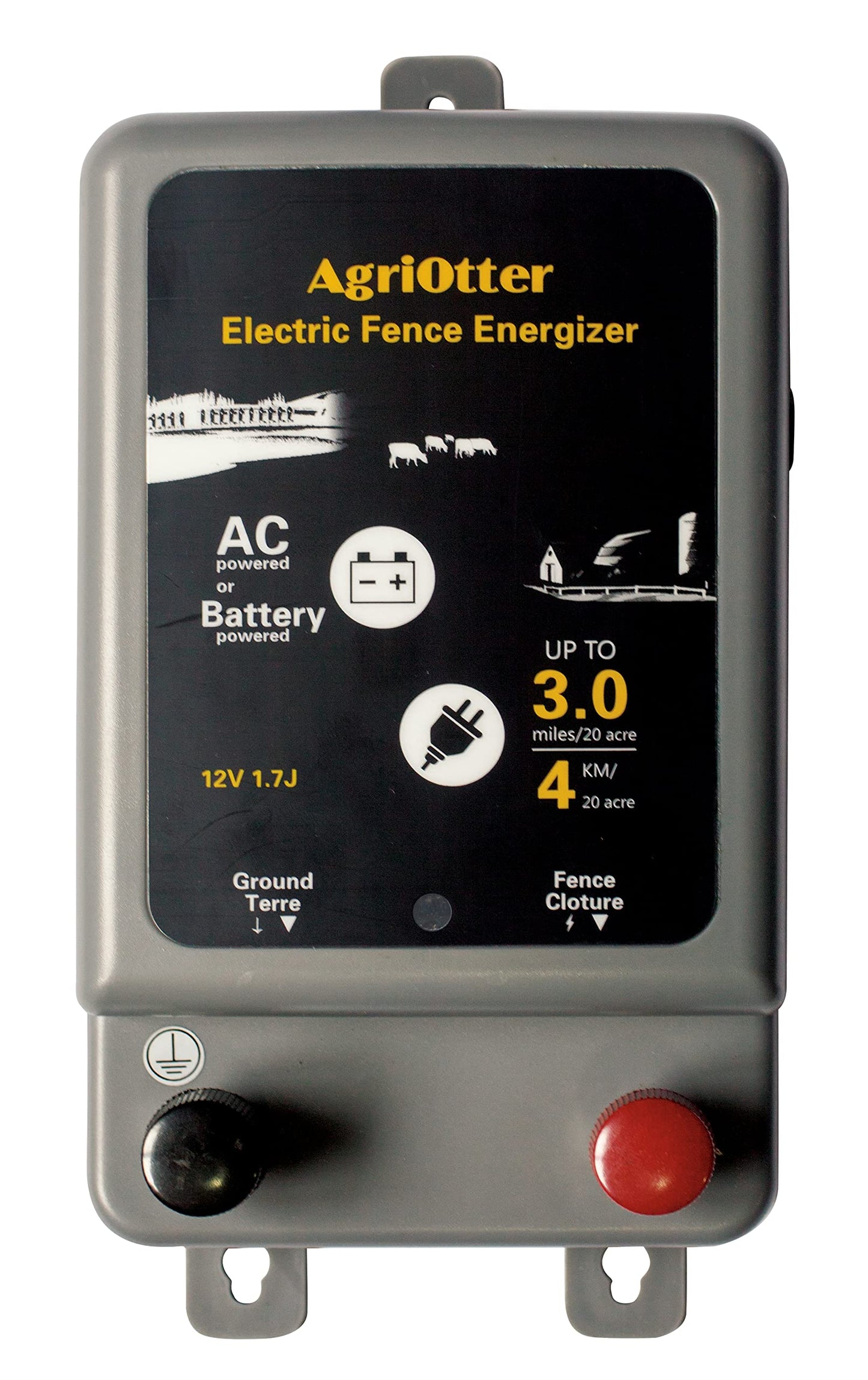 AgriOtter Electric Fence Energizer 15 Acre 2 in 1 Powered by Battery or AC Outlet 8000V 1.75J Pulse Electric