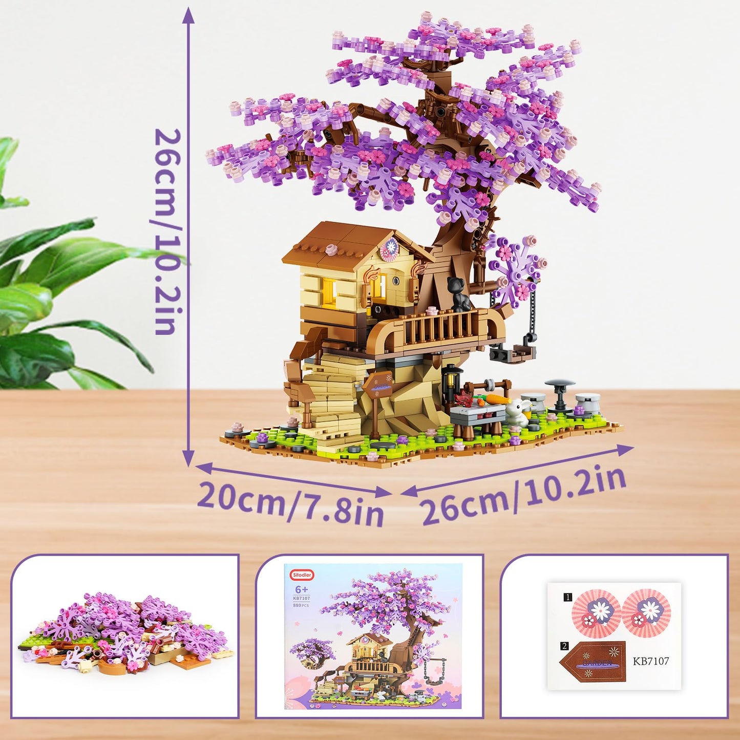 Cherry Blossom Tree House Building Toy, 880pcs Cherry Blossom Bonsai Building Set with LED Light for Girls Aged 6-14, Flowers House Construction Set for Kids 6 7 8 9 10 11 12+