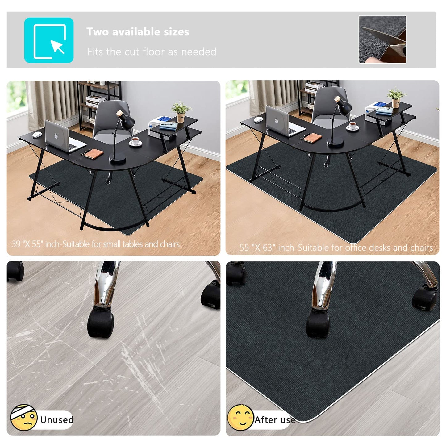 Office Chair Mat Carpet Floor Mat JAYFAN Office Rug Gaming Desk Mat Computer Chair Mats About 55" X 63" PVC Floor Mat Carpet Chair Mats Floor Protector Non Slip Rug Pad Chair Mat for Hardwood Floor