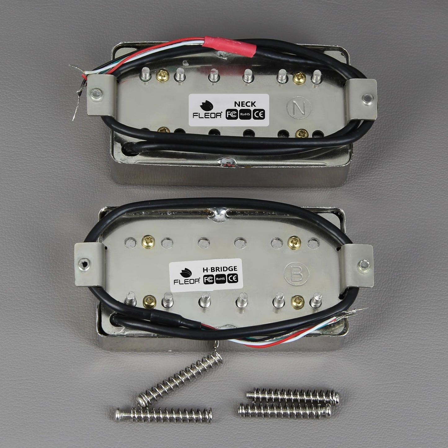 FLEOR Alnico 5 Guitar Humbucker Pickup 4-Wires Neck+Bridge Pickup Set Chrome Fit LP Guitar Part