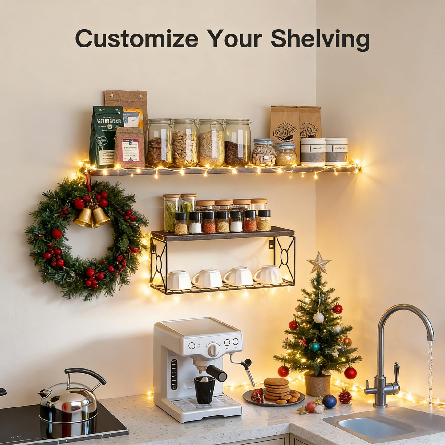 AMADA HOMEFURNISHING Bathroom Shelves with Storage Basket, Floating Shelves for Home Organization & Wall Decor, 3 Set Natural Wood Wall Shelf for Bathroom/Bedroom/Kitchen etc