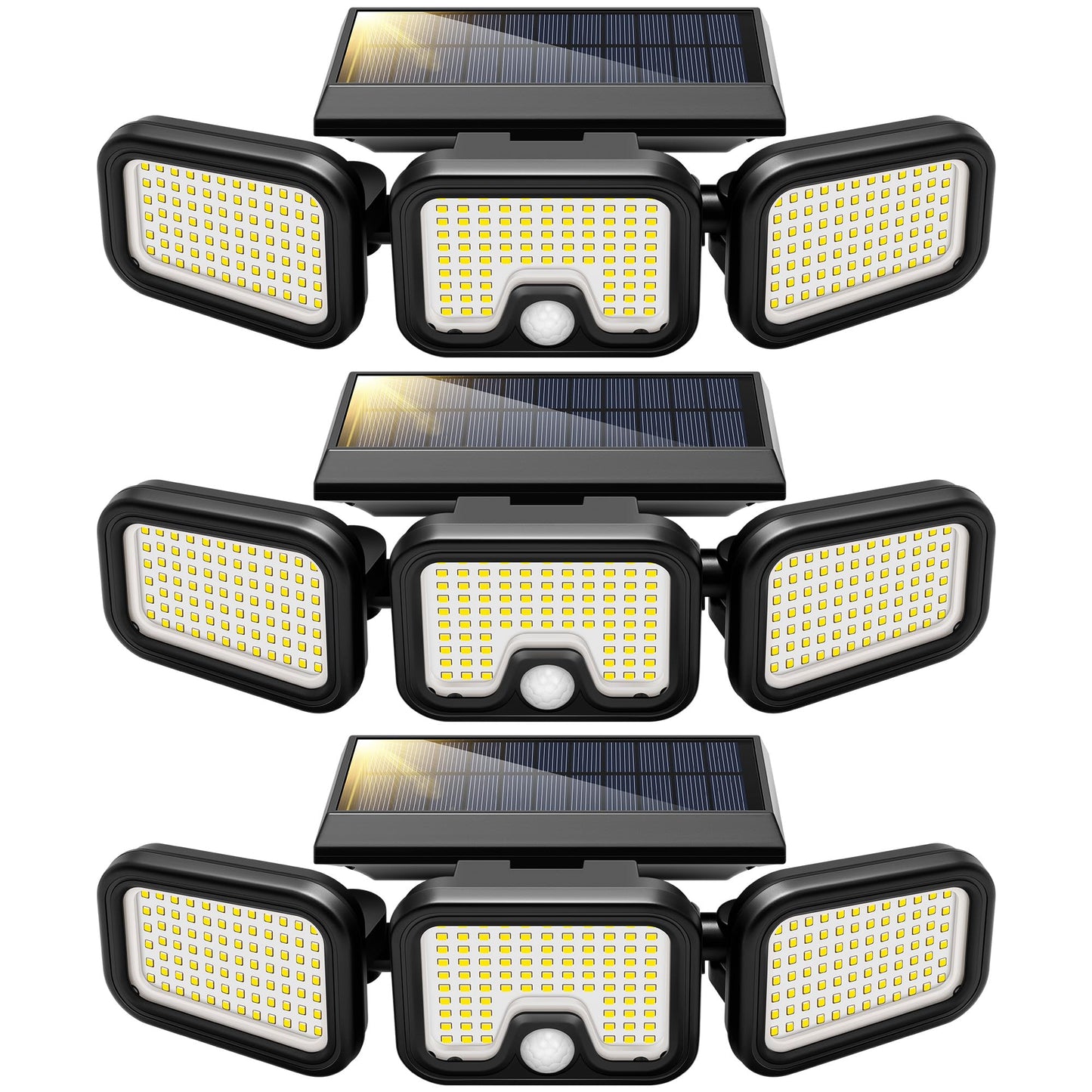 VIVOHOME Solar Flood Lights Outdoor, 256 LED 2500LM Motion Sensor Lights, 3 Adjustable Heads Security Lights, IP65 Waterproof, 270° Wide Lighting Angle Solar Powered Lights for Porch, Yard, 3 Pack