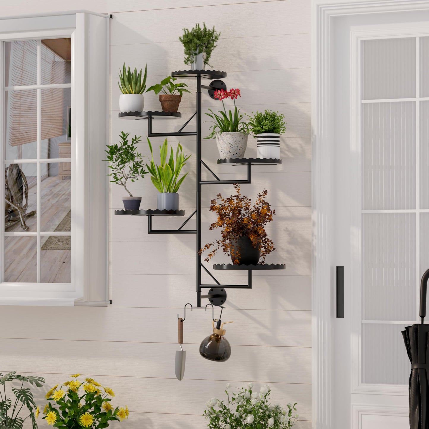 GcdPai Rotating Window Plant Shelves indoor 5-tier Metal Plant Stand, Wall Plant holder for Multiple Plants indoors, Window Sill Gifts for Small Spaces, Stylish and Functional Indoor Plant Stand Black