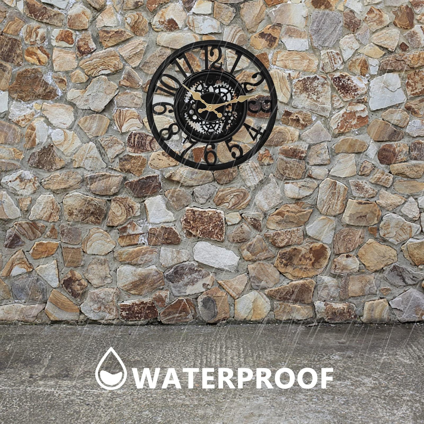 WrtmyR Outdoor Wall Clock Waterproof, 12 Inch Silent Non-Ticking Battery Operated Outside Clock, Decor Clock for Patio, Pool, Garden, Fence, Porch, Lanai, Farmhouse Decor (Dark Black)
