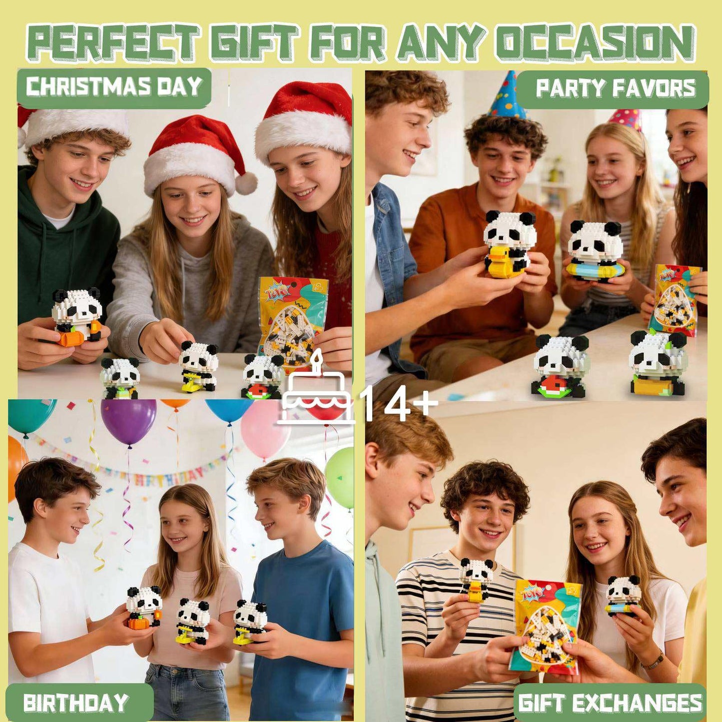 HIGH GODO 12Pack Pandas Party Favors Building Set, 1977PCS Cute Animals Set for Goodie Bag Stuffers Classroom Prizes, Party Favors Birthday Easter Gifts for Teens 14+ (Not Compatible with Major Brand)