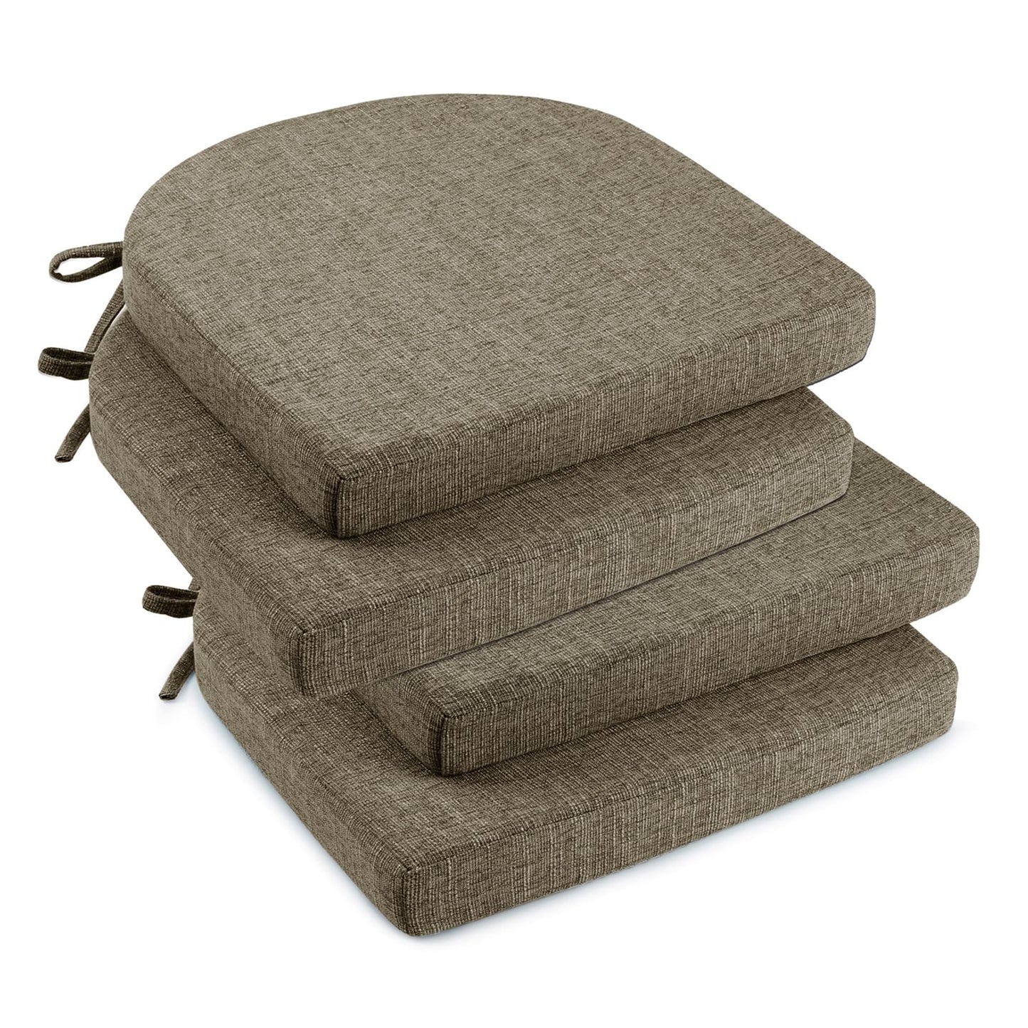downluxe Indoor Chair Cushions for Dining Chairs, Soft and Comfortable Textured Memory Foam Kitchen Chair Pads with Ties and Non-Slip Backing, 16" x 16" x 2", Khaki, 4 Pack