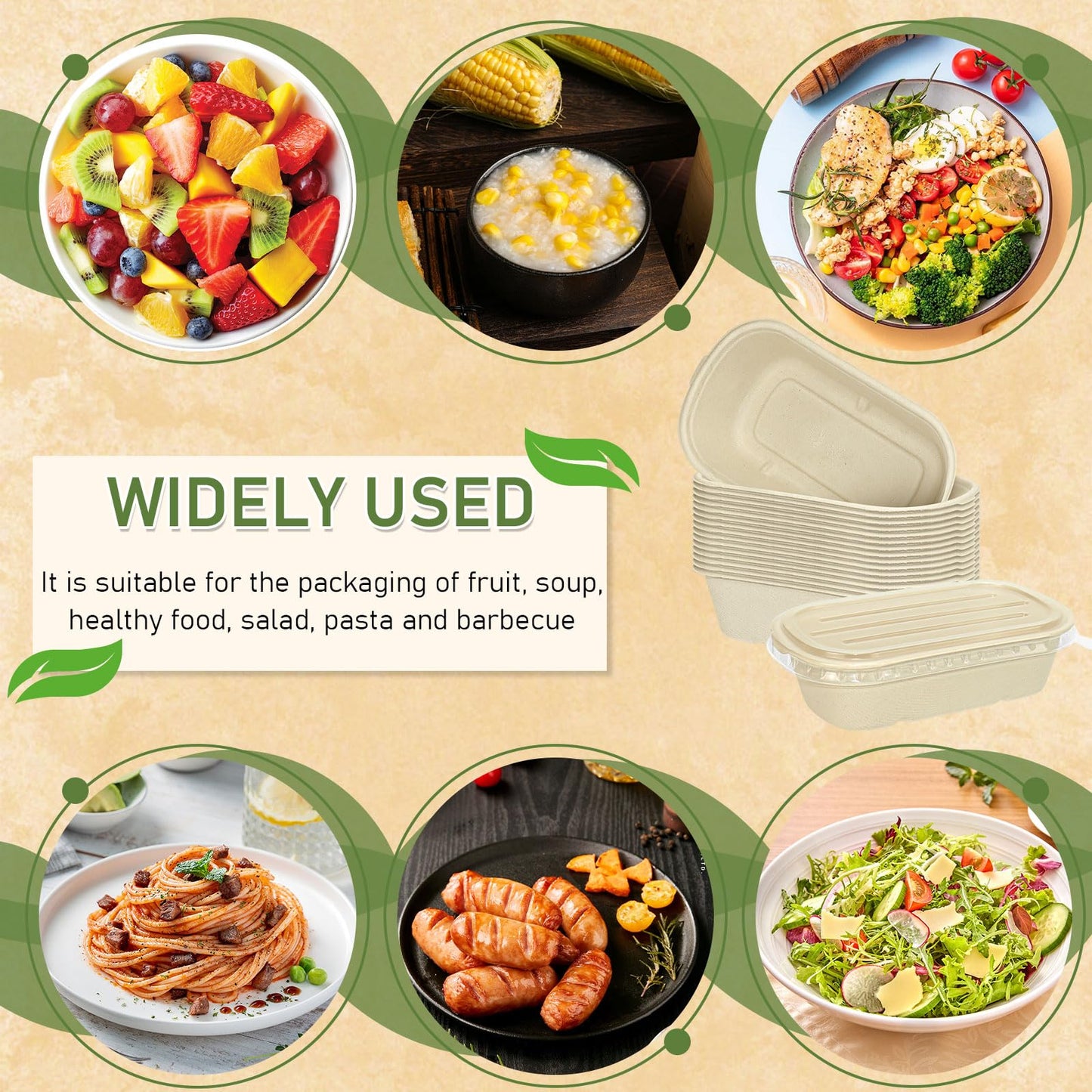 100 Pack Disposable Paper Bowls with Lids,23 oz Meal Prep Containers Rectangle Soup Bowls Leakproof Deli Food Container Hot Cold Food Serving Bowl for Treat Salad
