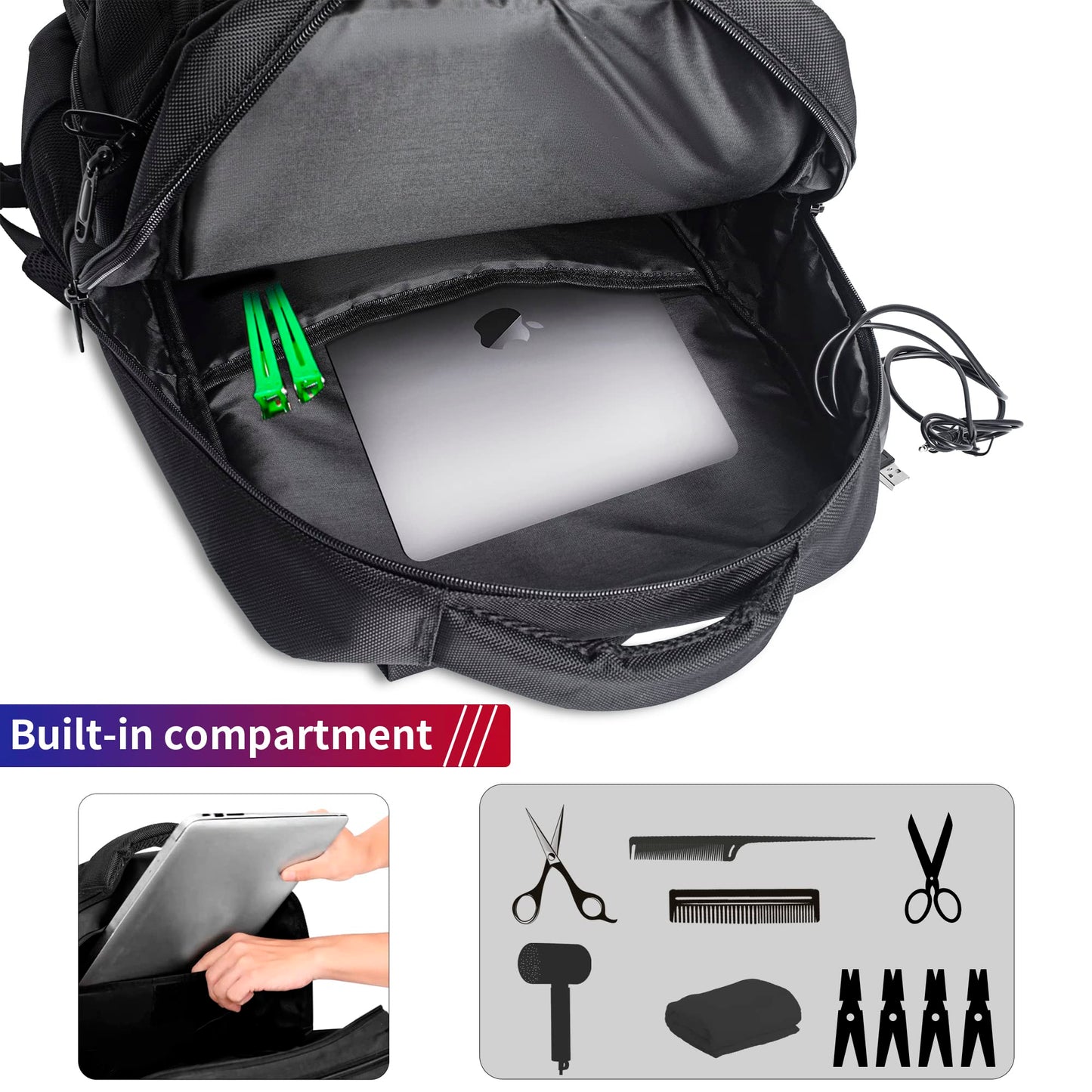 Barber Tool Bag, Large Capacity Barber Backpack Organizer Bags for Clippers and Hair Cutting Tools, Black Pro Hairdressing Backpacks Toiletry Travel Bag for Barber Tools Storage Travel Barber Case