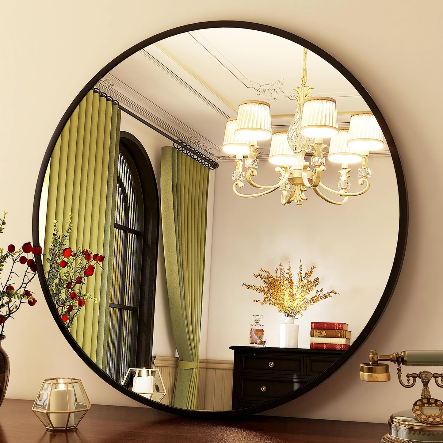 HARRITPURE Round Bathroom Mirror - 20" Black Circle Wall Mirror Aluminum Alloy Frame Hanging Modern Decoration for Vanity, Bedroom, Entryway