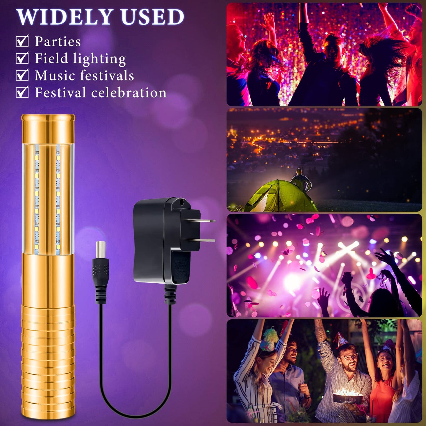 Civaner 2 Pcs LED Bottle Service Lights Strobe Bottle Girl Lights Baton Reusable Rechargeable Service LED Champagne for Bar Club Birthday Weddings Parties(Gold, White Light)