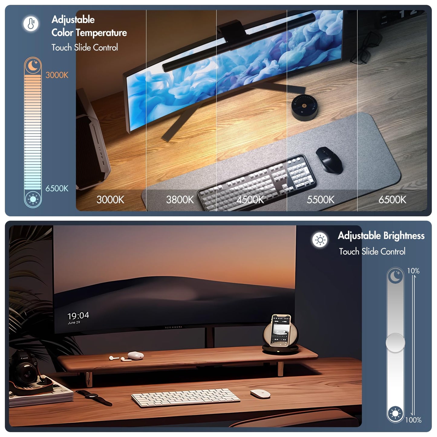 Quntis Monitor Light Bar 16'' with Remote, Fit for Curved Monitors, Eye-Care Computer Screen Light Bar, Auto-Dimming Dimmable Work Office Gaming Desk Lamp