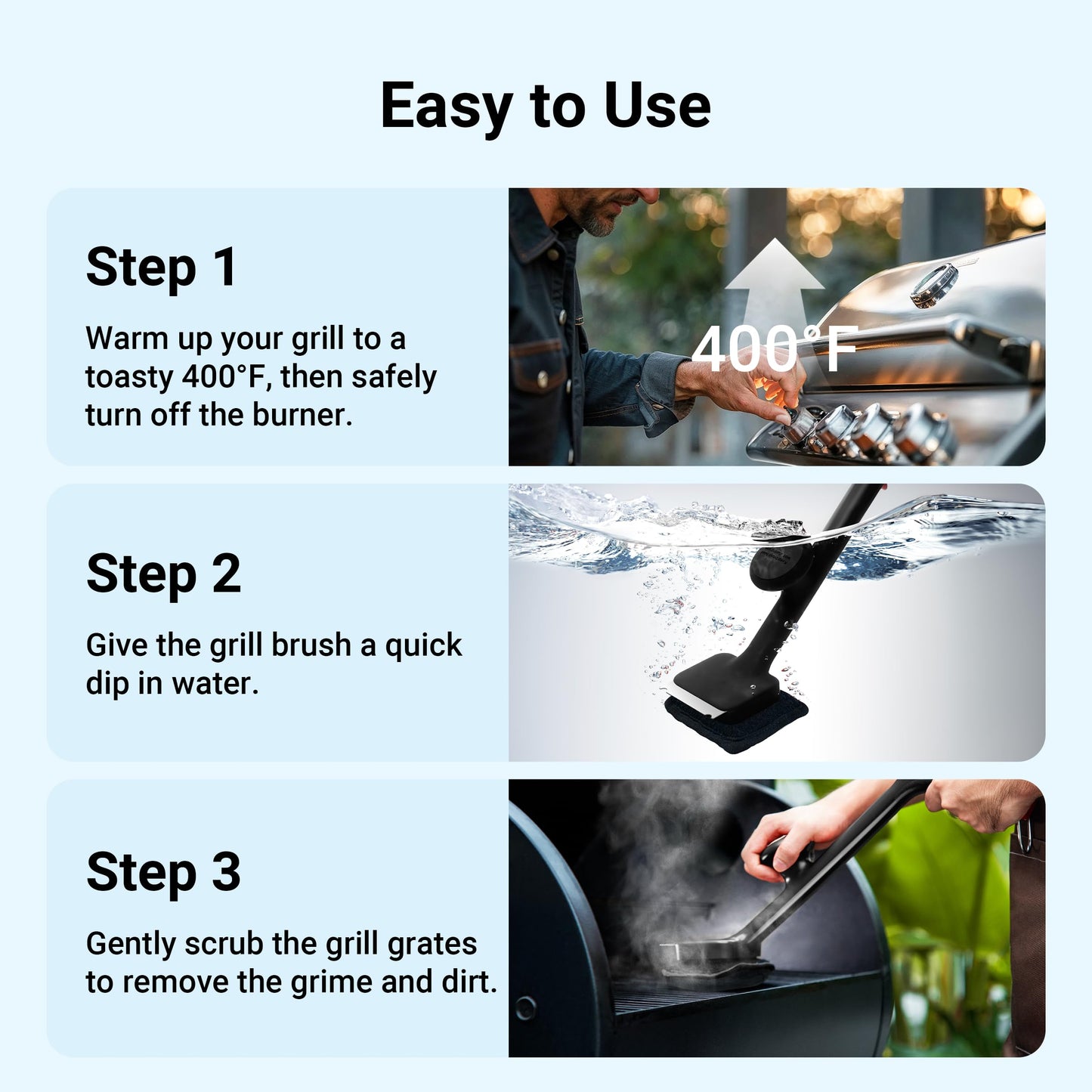 ThermoMaven Bristle Free Grill Brush with 3 Replaceable Heads - Safe Steam Grill Cleaning Tool with Scraper for Charcoal, George Foreman, Weber, Gas and Outdoor Grills, Black