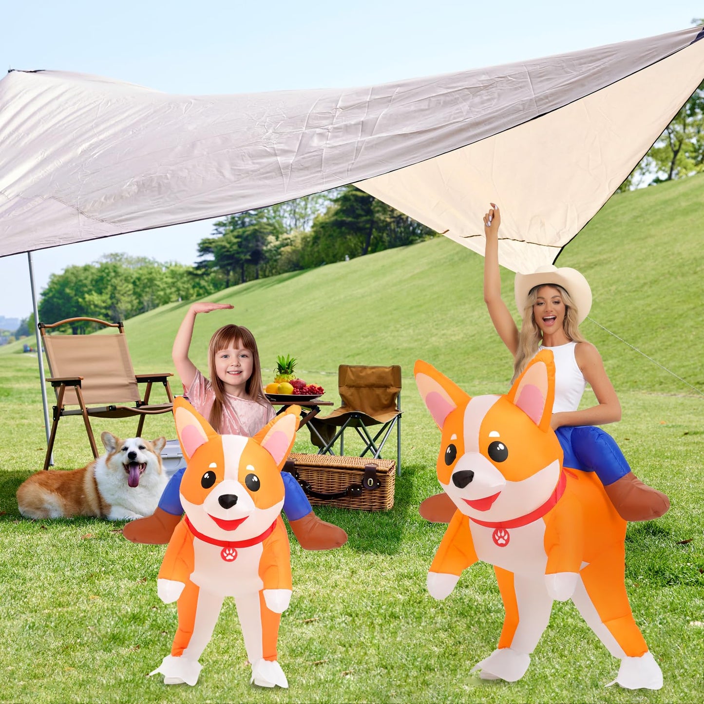 Inflatable Costumes Kids Dog Costume Halloween Blow Up Ride on Corgi Costume Girls Boys Animal Cosplay Party (Corgi-Kids)