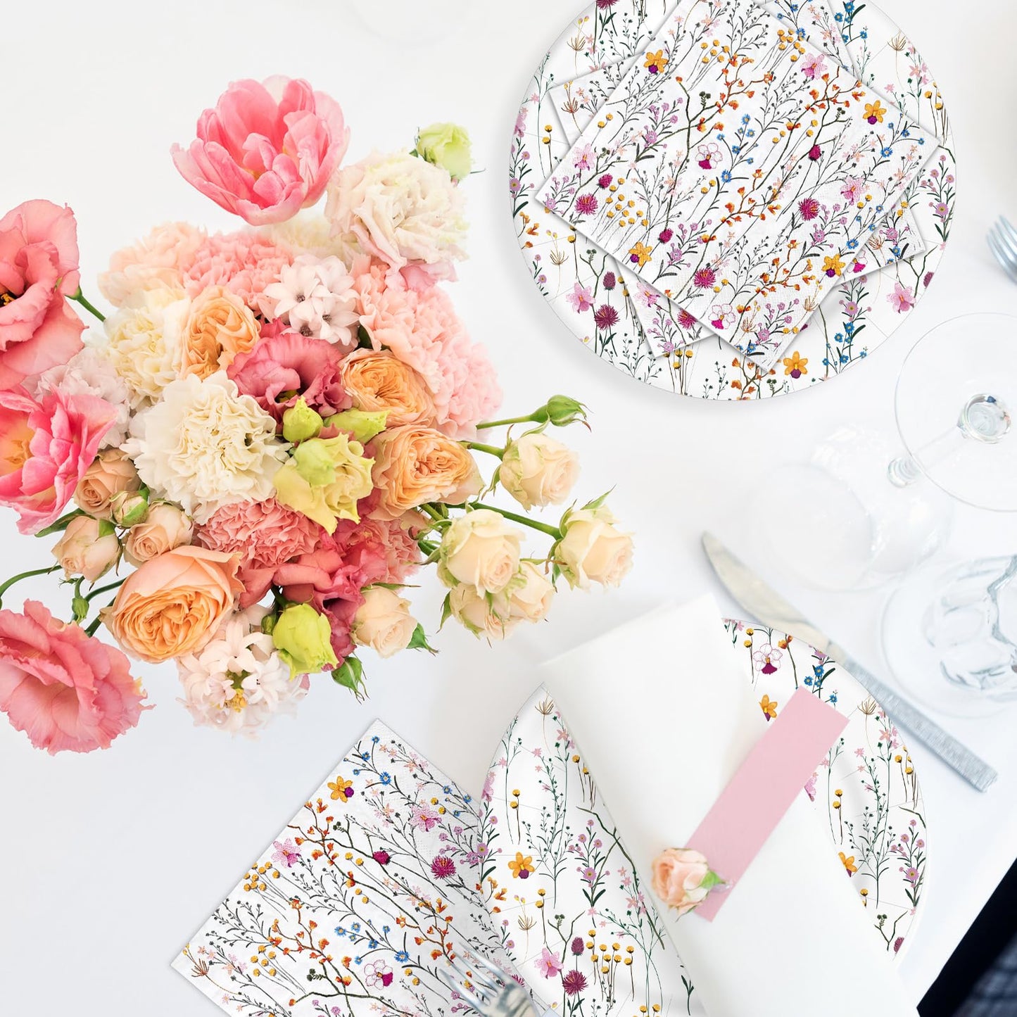 Whaline Floral Party Supplies Kit Serves 50 Wildflower Paper Plates and Napkins for Spring Picnic Wedding Birthday Baby Shower Party Supplies
