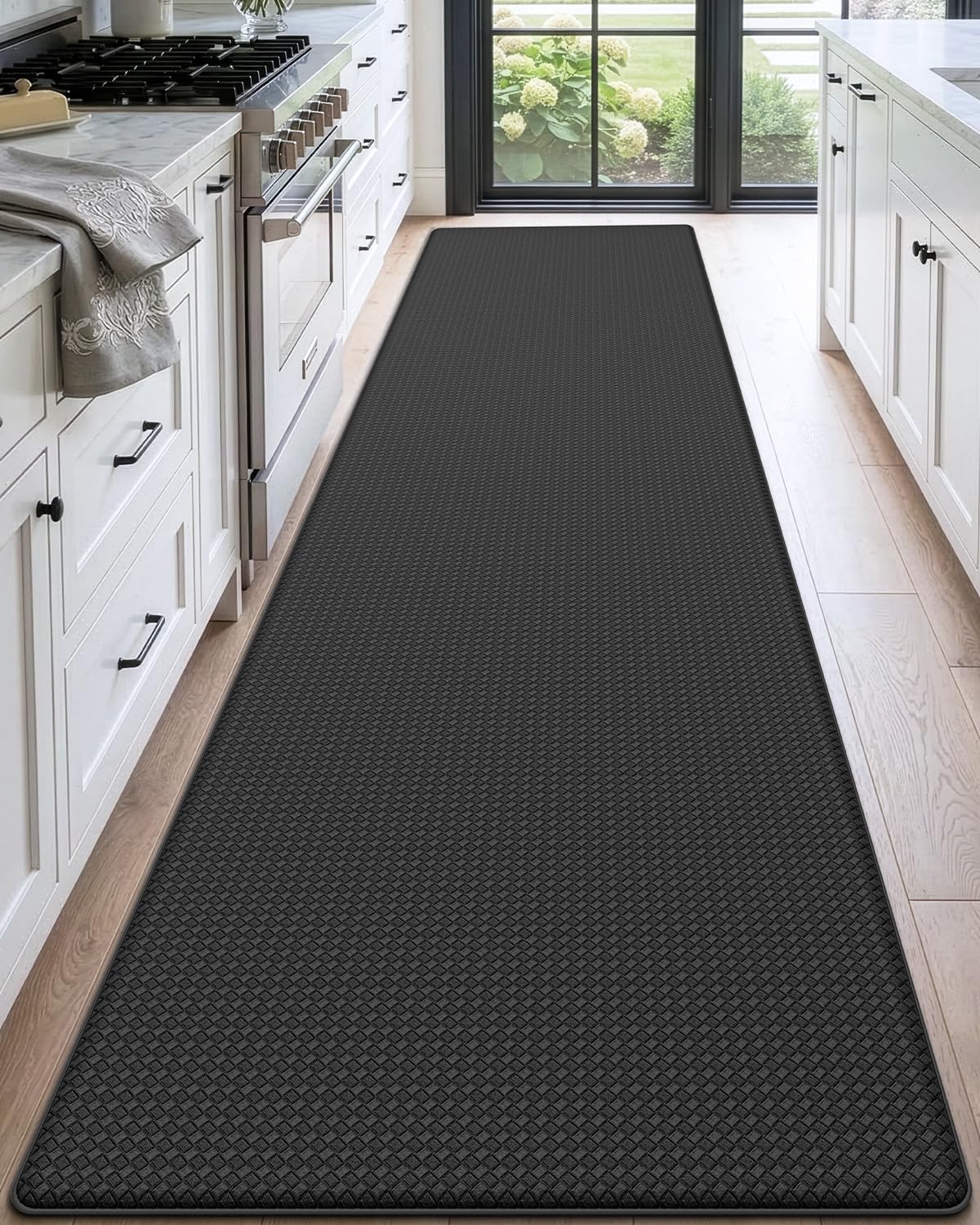 DEXI Kitchen Rug Anti Fatigue Mats for Floor, 24x86 Non Skid Cushioned Comfort Standing Desk Waterproof Runner, Black