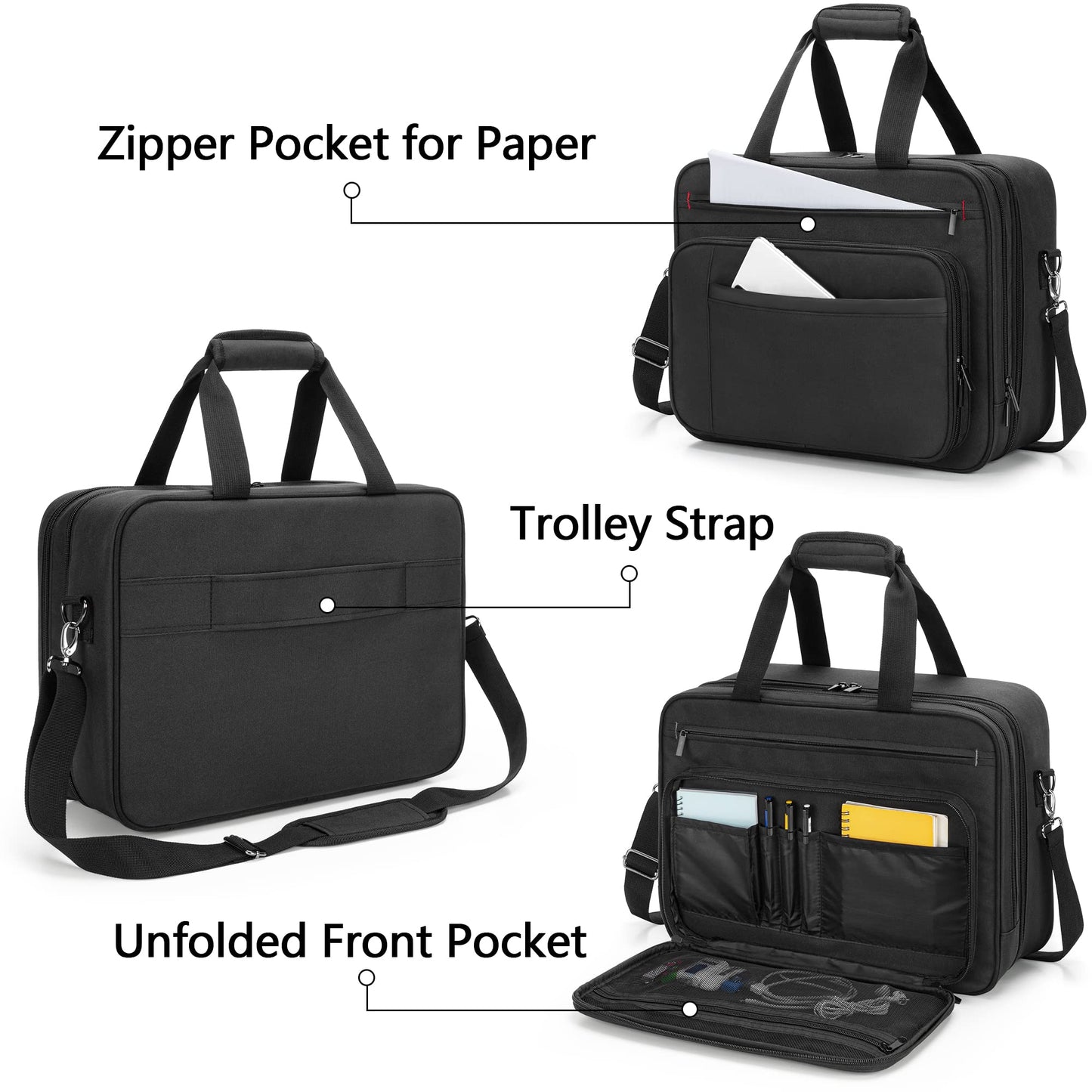 SAMDEW Double-Layer Portable Mobile Printer Storage Bag Compatible with HP Tango/Tango X, HP Officejet 250/200, Printer Carrying Case with Laptop Layer up to 15.6", Shoulder & Trolley Strap, Bag Only