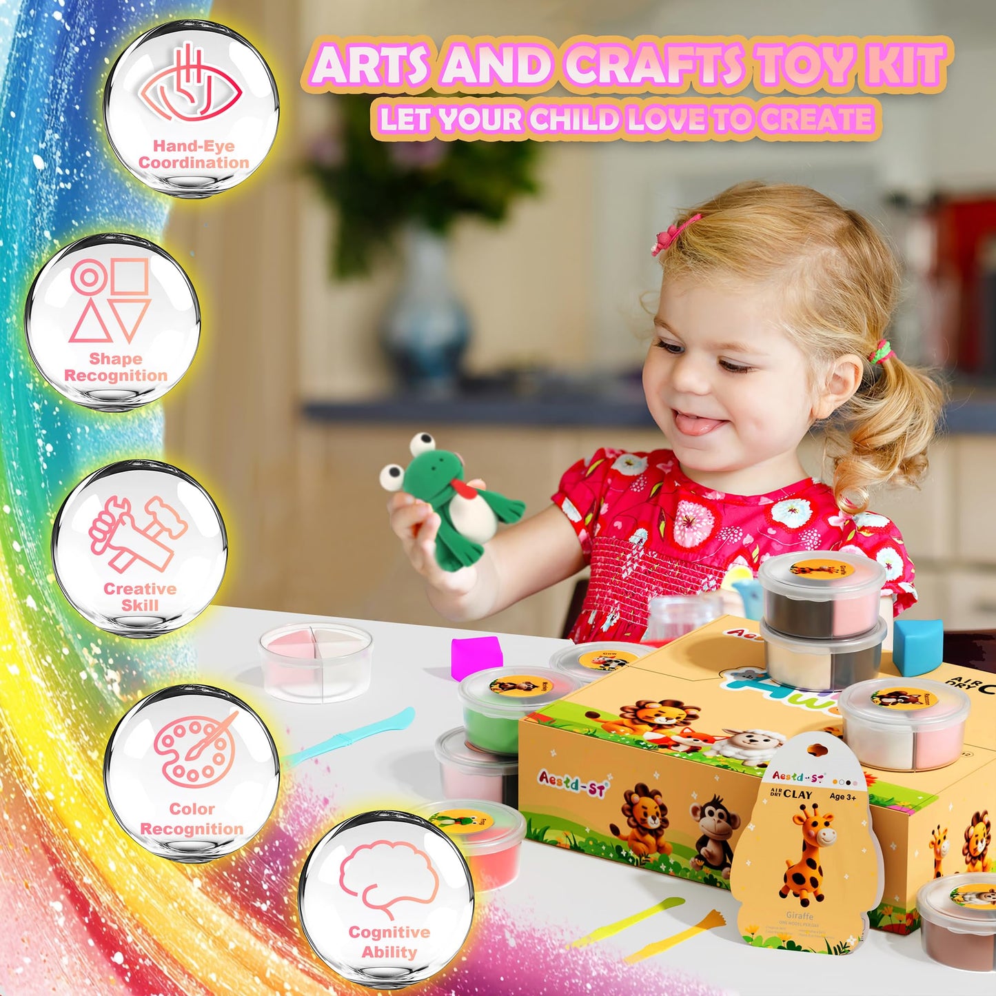 Air Dry Clay Kit - Animal Theme, Modeling Clay for Kids, DIY Model Magic clay with Sculpting Tools and Tutorials, 12 Boxes Molding Clay, Ultra Light, Soft & Non-Sticky, Arts and Crafts Gift for Kids.