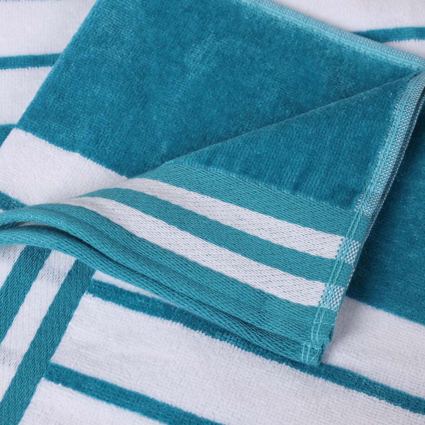 Superior Collection Luxurious Jacquard Cotton Beach Towels, Oversized, Turquoise Cabana Stripes