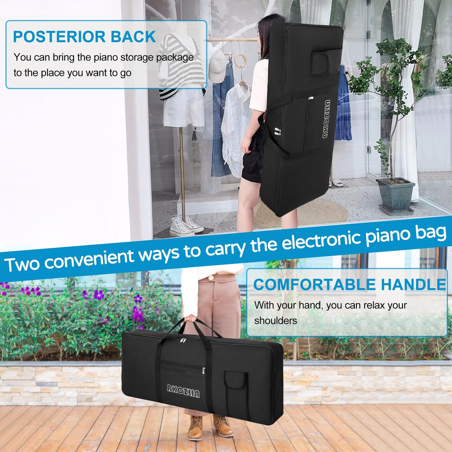 AKOZLIN 61 Keys Keyboard Case Portable Electric Keyboard Piano Gig Bag 600D Oxford Cloth Size 40"× 6"×16", Black